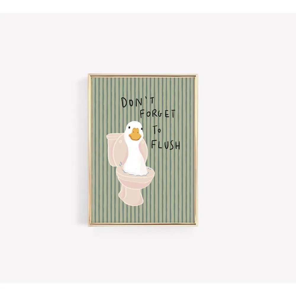 Frameless Bathroom Wall Art,Green Striped Duck Nursery Quotation,Farmhouse Digital Download,Toilet Bathroom Wall Art Decoration view 3
