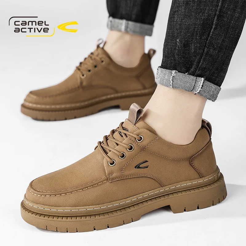 Camel Active Men Oxfords Lace-up Autumn New Breathable Man Split Leather Men\'s Trend Casual Shoes DQ120153