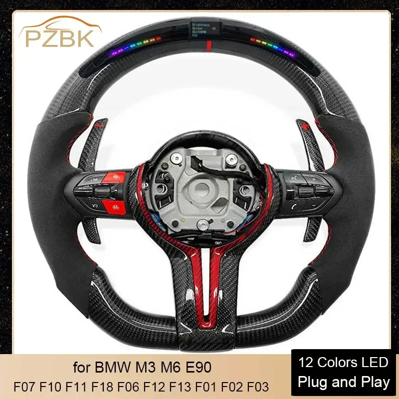 

LED Carbon Car Steering Wheel Red Stiching for BMW F10 F20 F30 F32 M4 F82 335i E90 325i M5 550i F83 428i X3 F13 E87 E60 E90