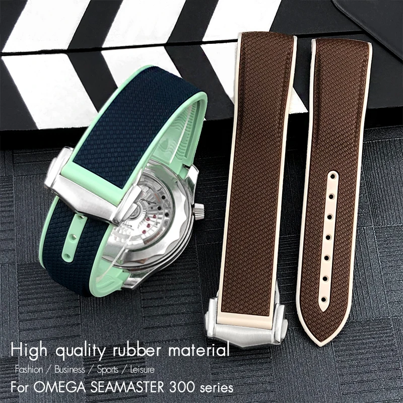 

Ремешок силиконовый для часов Omega Seamaster, мягкий браслет из натурального каучука, белый, розовый, коричневый цвета, 19 мм, 20 мм, 18 мм