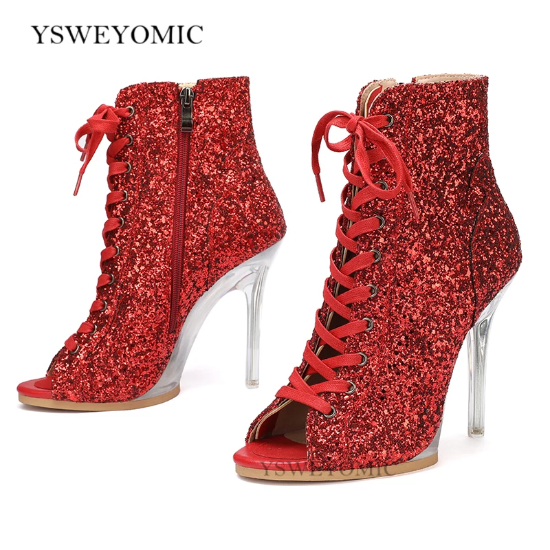 منصة كعب 11.5 سنتيمتر عالية الرقص الكعوب الأحمر بريق الفضة في الهواء الطلق الكعوب أحذية الرقص داخلي في الهواء الطلق شعار مخصص أحذية الرقص #2