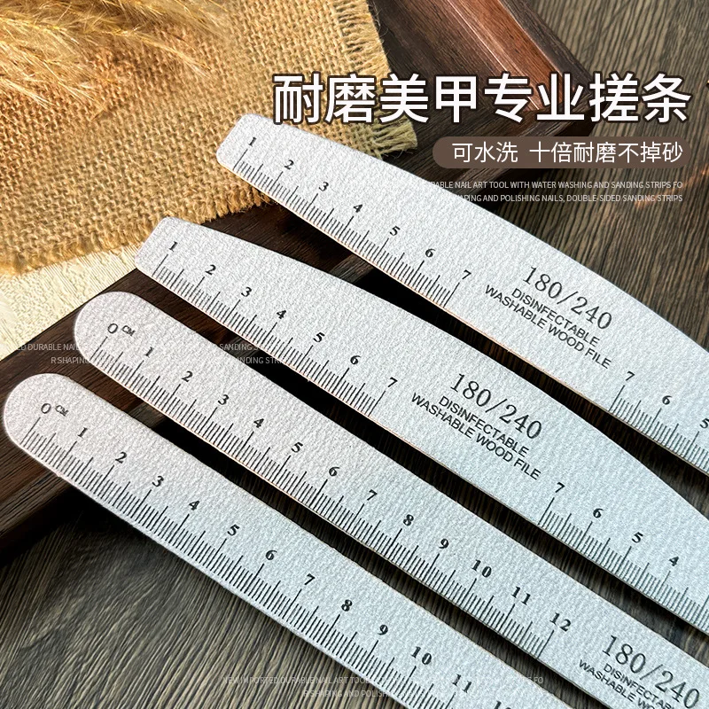 

10PCS Washable Durable Wooden Nail Art Files Ruler 180/240 Grit Professional Sandpaper Cuticle Remover Buffer Manicure Tool