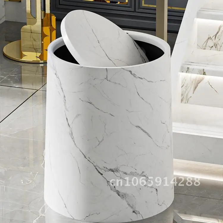 

Marble Pattern Trash Can 12L Large Capacity Flip Top Design for Kitchen Living Room Bathroom Home New Style High Color Value
