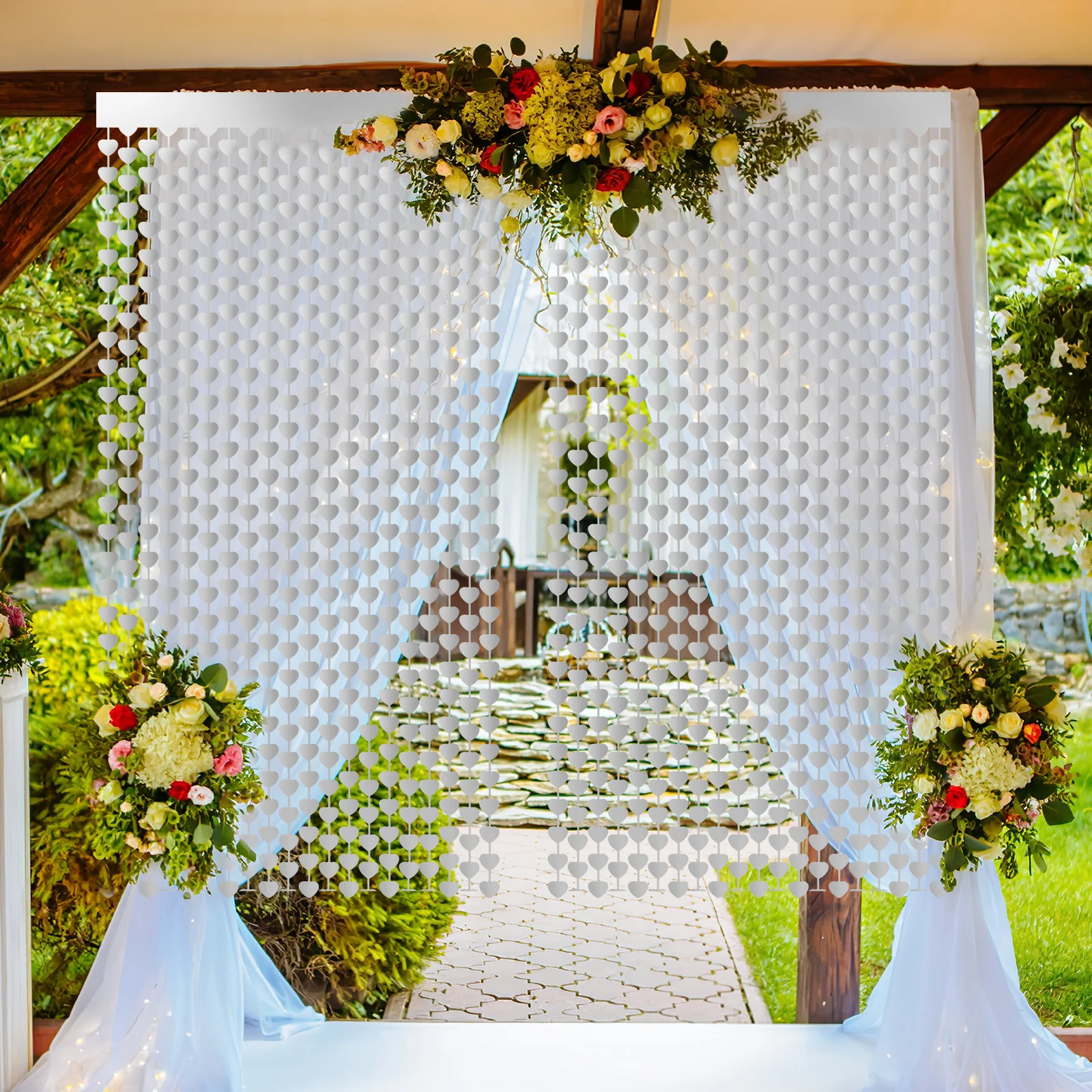 

2pcs Raindrop Door Curtain Plastic Heart String For Valentine'S Day Party Wedding Backdrop Wall Hanging Festival Pendant Decor