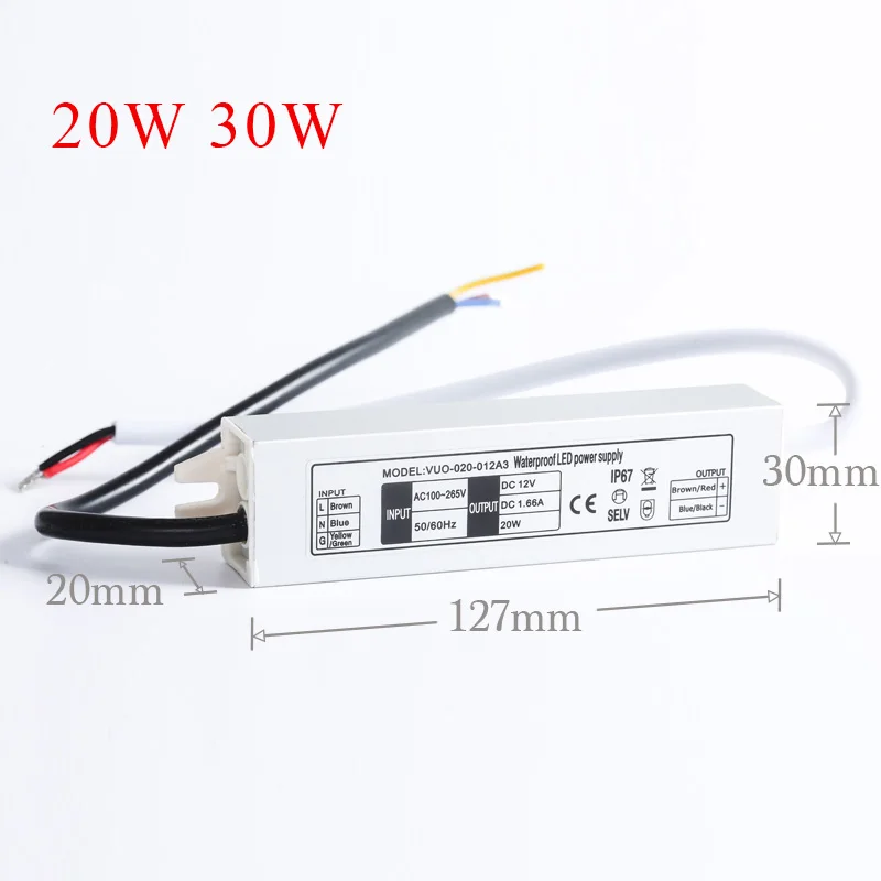 IP67 Slim LED Driver Adapter 6W 12W 15W 20W 30W 40W 50W 60W 12V 24V Ultra-Thin Lighting Power Transformer Indoor Outdoor Fitting