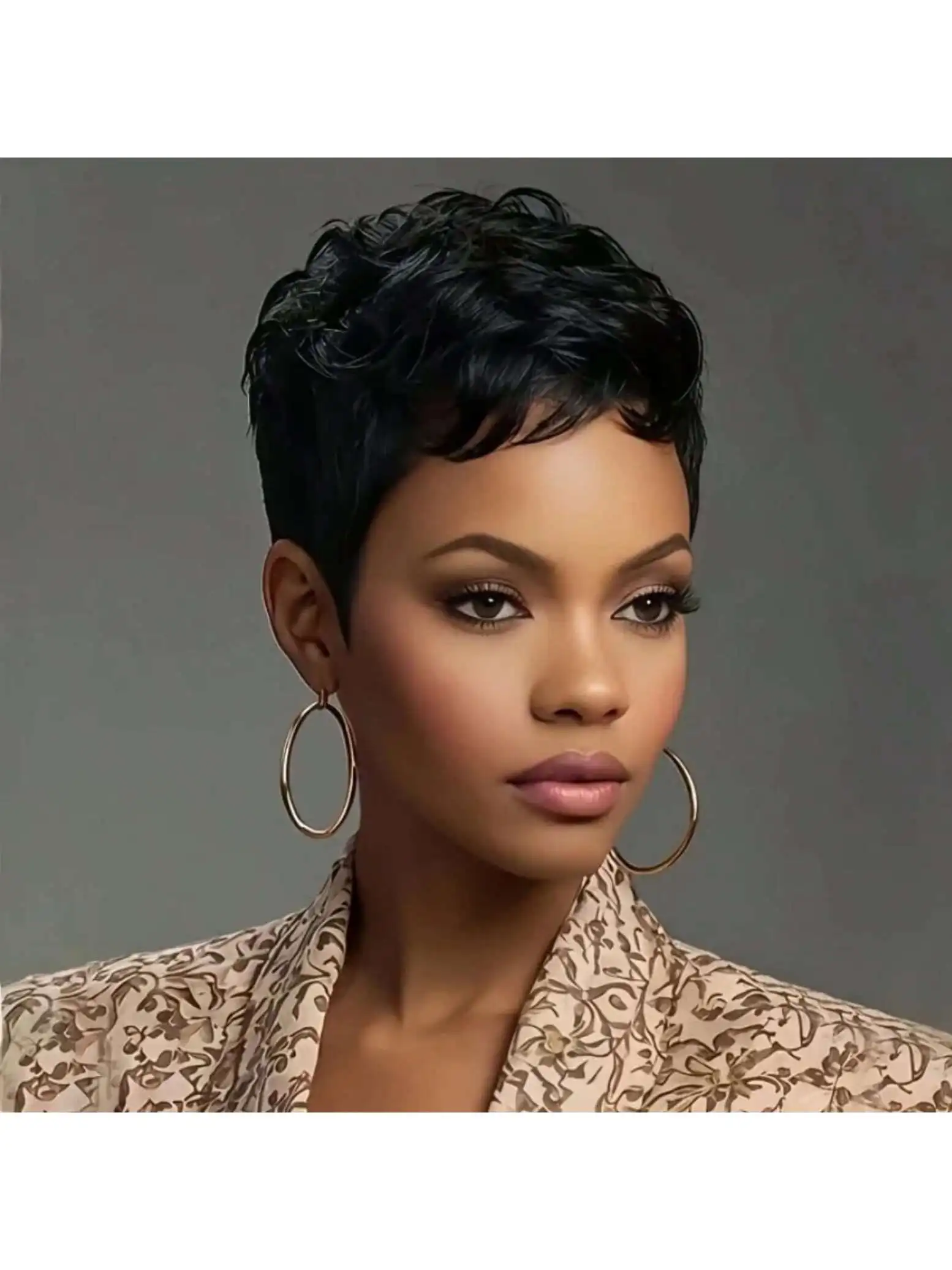 Short Bob Wig ForWomen Pixie Cut Wigs Glueless Wig None Lace Front Wig With Bangs Natural Black Straight Synthetic Wig - Image 4
