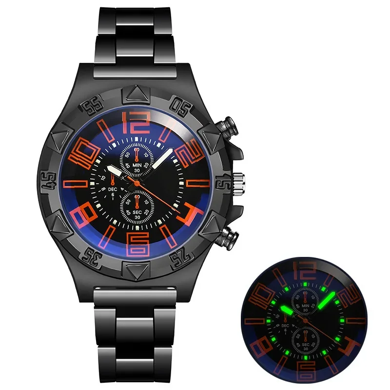 

New Fashion Men Quartz Watches Luminous Pointer Stainless Steel Luxury Business Watch for Men Blu-ray Dial Waterproof Male Clock