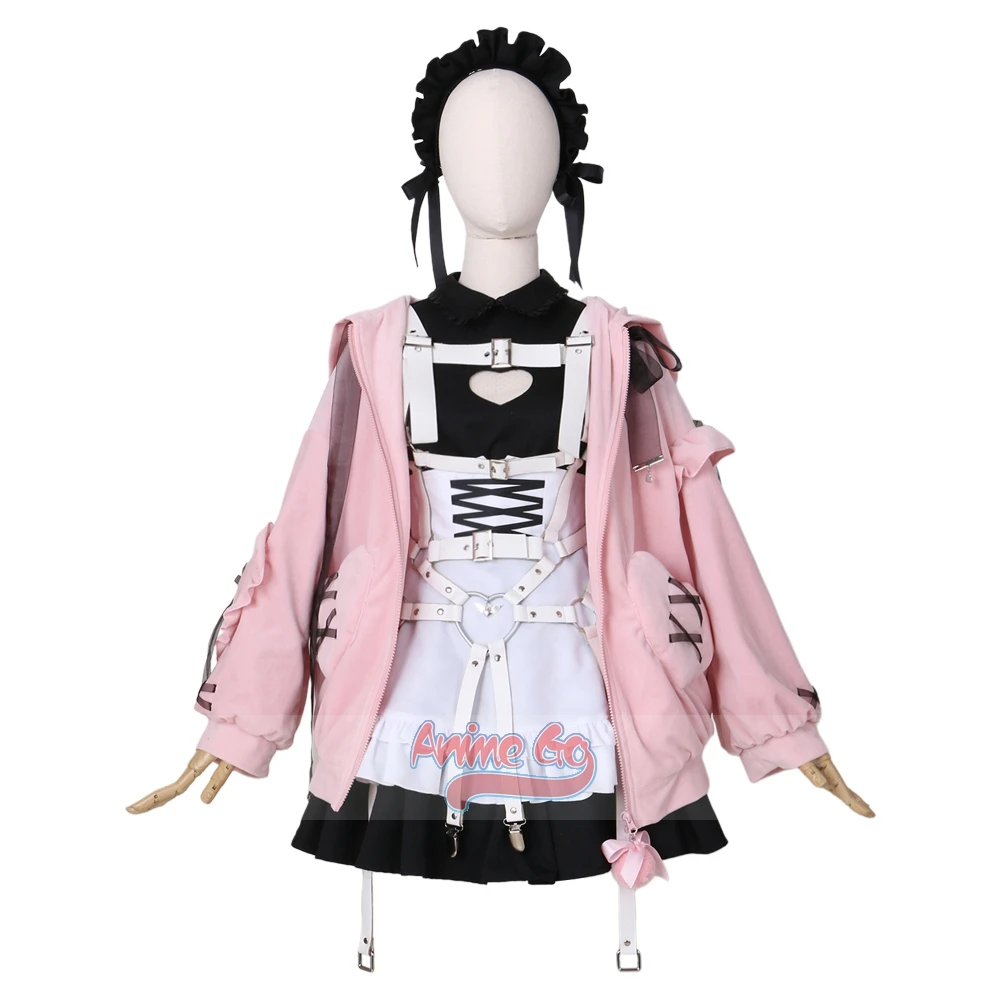 Disfraz de Cosplay Virtual Vtuber Makaino Ririmu para mujer, vestido Lolita, abrigo, trajes de Halloween, C02079