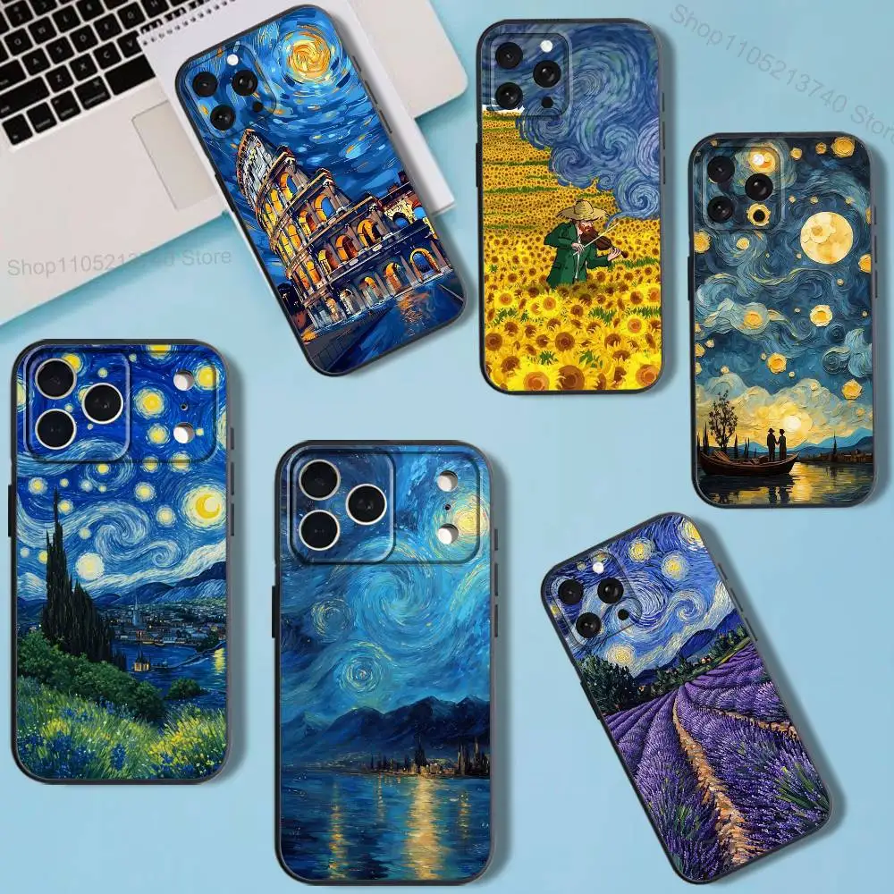 

Van GoghS The StarryS NightS Phone Case For iPhone 11,15,16,14,13,17,12,Pro,SE4,Plus,E,Max,Air,Mini Black Cover