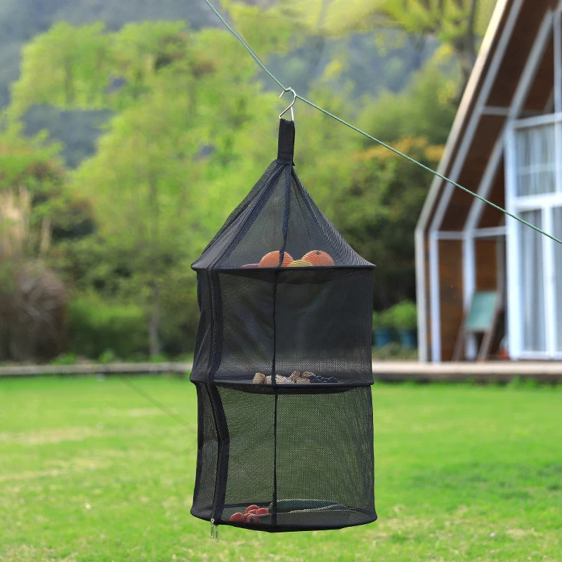 Outdoor Camping Nylon Three-layer Folding Storage Net Bag Clothes Hanging Net Round Drying Net