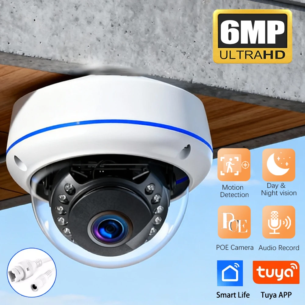 

6MP Metal Material Wifi Dome IP Camera TUYA Wireless Camera Audio Record Smart Life Home Vandal-Proof Waterproof Outdoor Camera