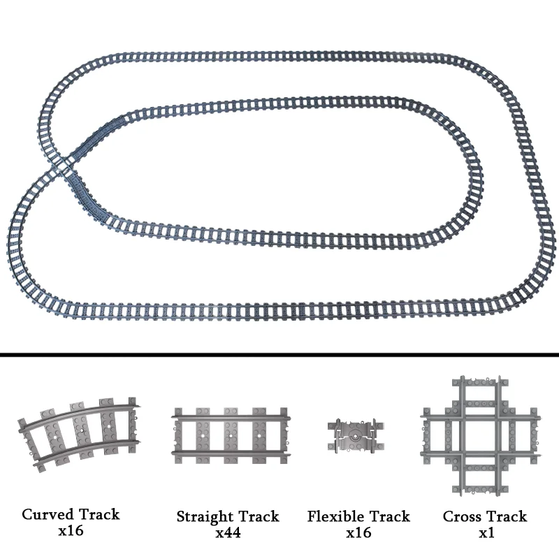 Stadt Zug Gleise DIY MOC Set Gerade Gebogene Flexible Schienen Schalter Gabel Bausteine Kreative Spielzeug für Kinder Modell Montage – Detail 21