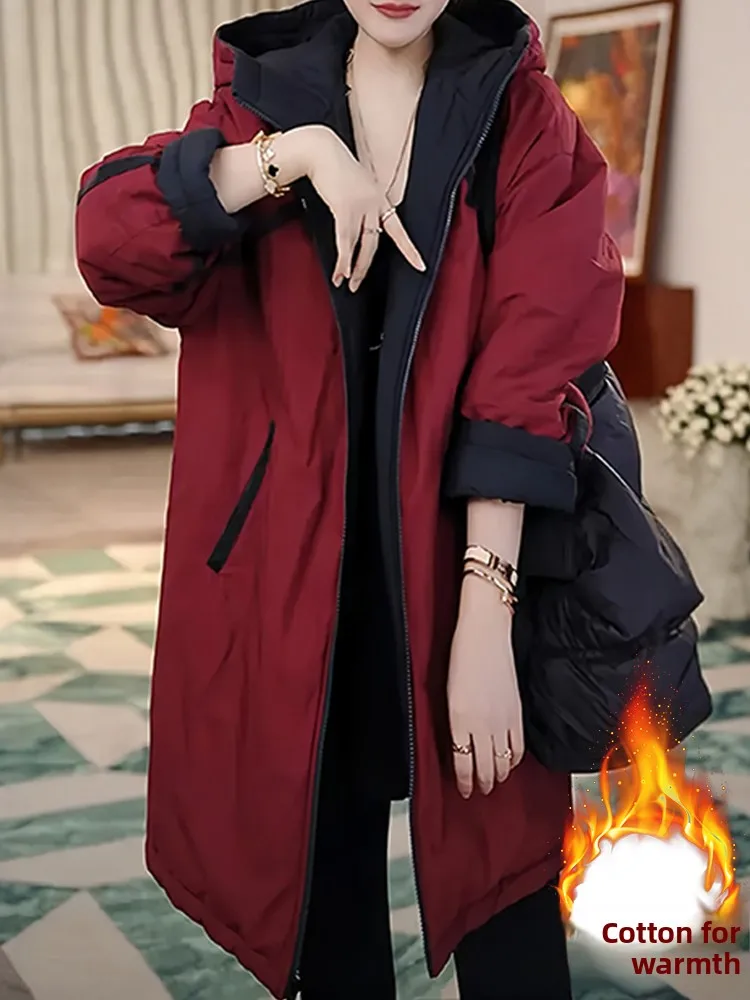 Warm Cotton Jaet Outerwear Women's Faion Korean Sle Commute down Cotton Coat Mid-Length Coat Zipper Closure Long Sve