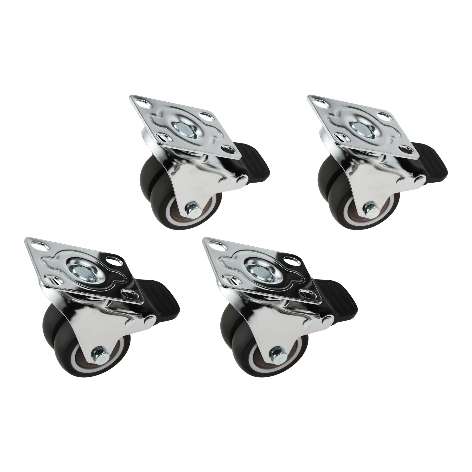 4pcs Swivel Casters with Brake 2 Inch Rubber Flat Bottom Double Row Wheel 2-wheeled 360 Degree Rotation TPR Rubber 50mm Diameter