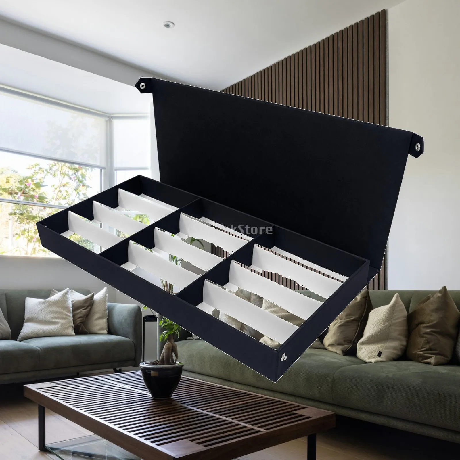 Sunglasses Storage Tray with Hinged Lid Compact Countertop Sunglasses Organizer Eyeglass Storage Case Slim