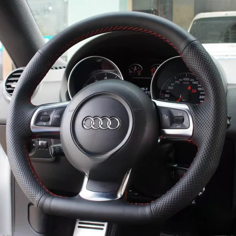 For Audi TT TTS (8J) 2006-2013 2014 A3 S3 (8P) Sportback 2008-2012 Hand-Stitched genuine Leather Car Steering Wheel Cover