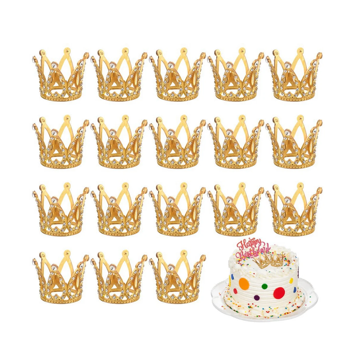 10 Pcs Gold Cake Topper Tiny Baby Small Rhinestone Tiara Crown for Flower Arrangements Shower Birthday Wedding Decor