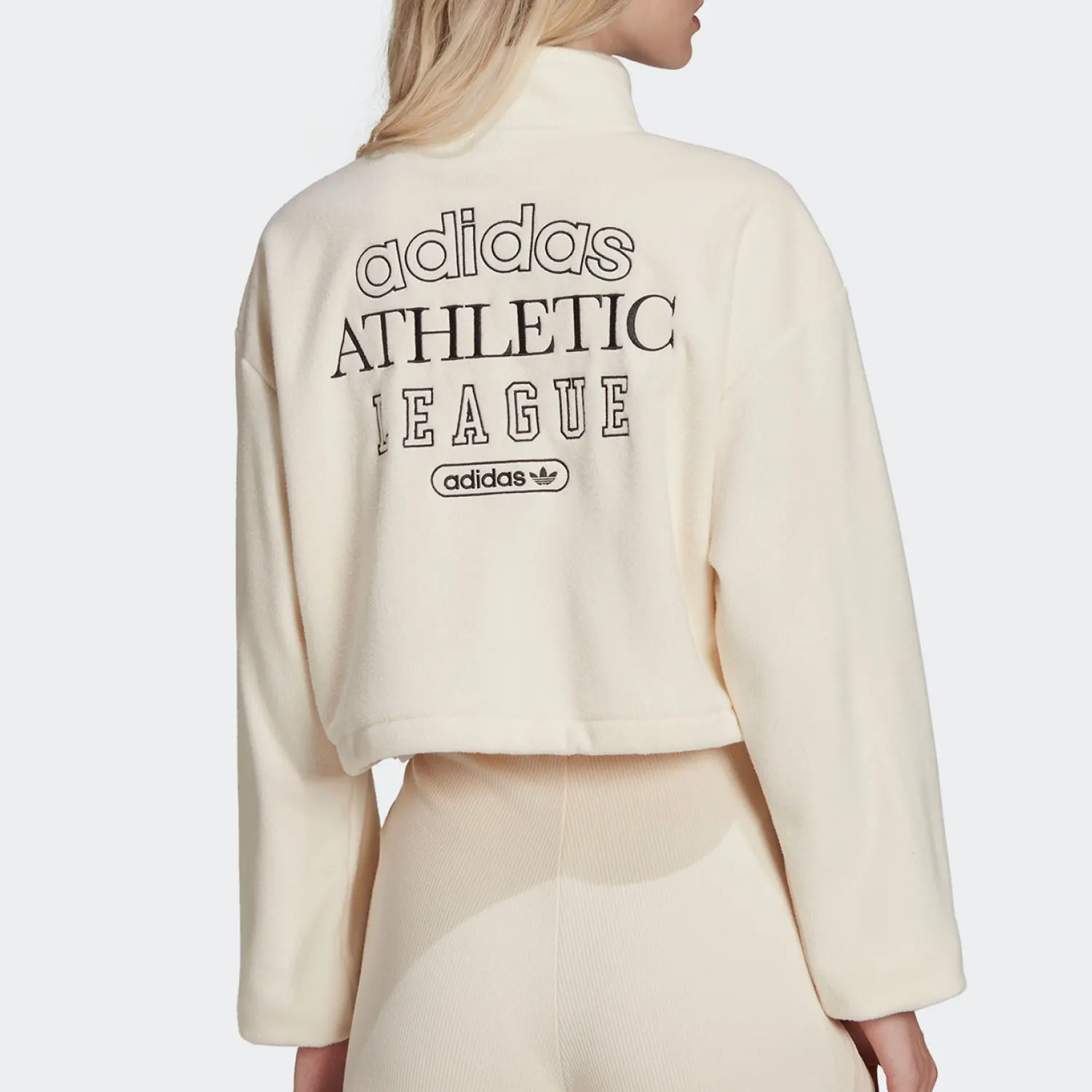 Adidas genuine winter women's half zipper stand up collar with fleece warm hoodie HL0047