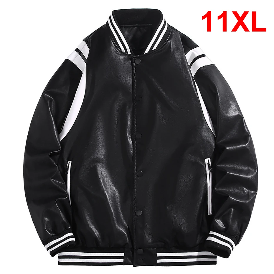 

PU Jacket Men Plus Size 11XL 10XL Baseball Jacket Fashion Casual Patchwork Coat Male Baseball Caots Big Size 11XL