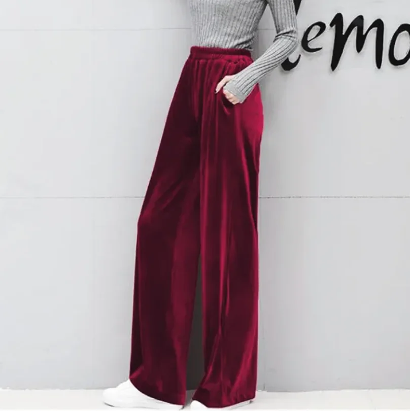 2026 Winter velvet trousers,Korean fashion Women Autunm high waist streewear casual velour pants,plus size black spodnie damskie
