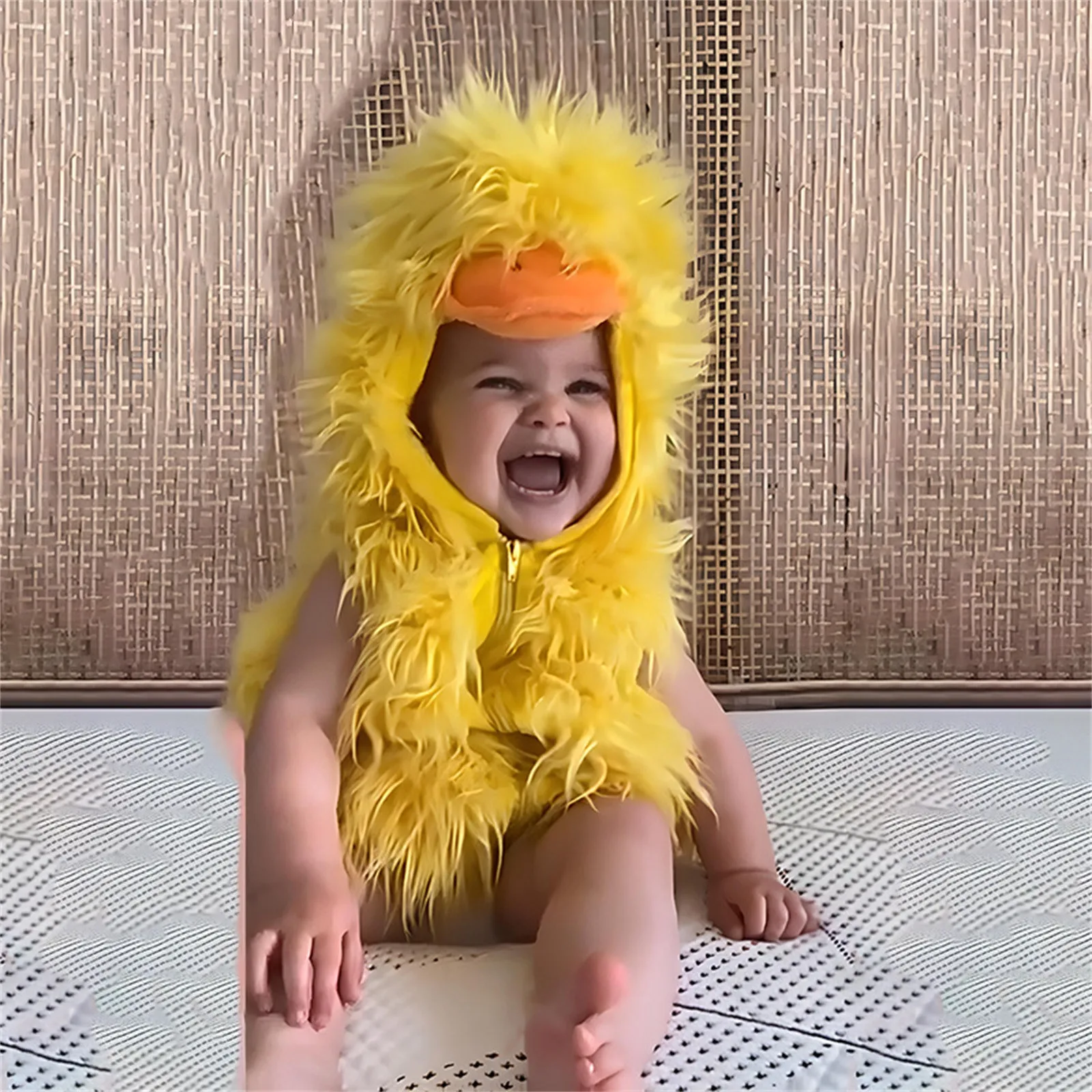 Baby Boys Girls Duckling Costume Sleeveless Snap Up Plush Zipper Hoodie Romper Newborn Duckling Costume Infant Clothes