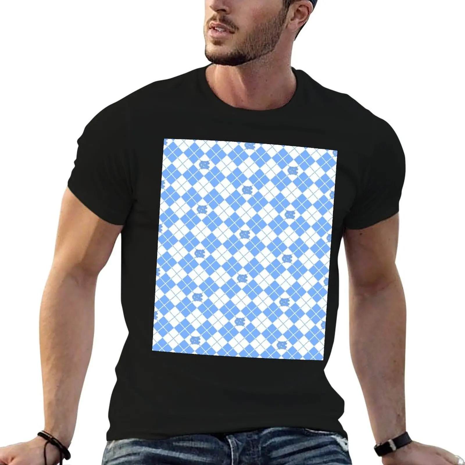 Heel Glitter Argyle T-Shirt Work Casual Loose Fit T-Shirt