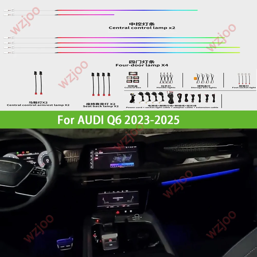

Ambience Light For 2023-2025 Audi Q6 Front Dashboard Ambient Light LED Strip Bar Decorative Cover Glow Neon Lamp