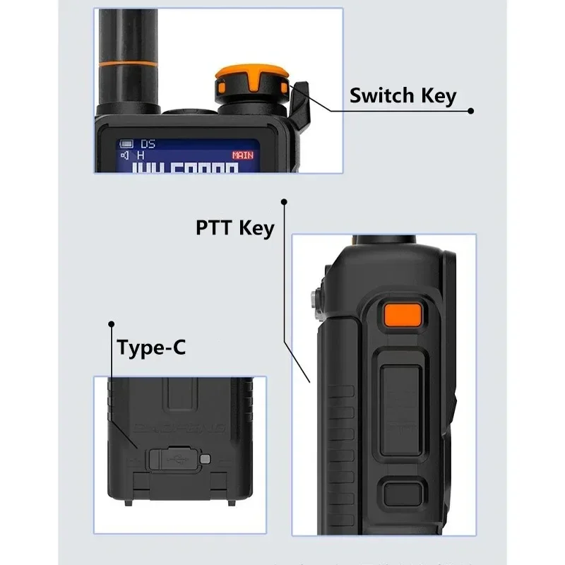 Baofeng-K5 Plus Alta Capacidade Walkie Talkie, AM, FM, Rádio em Dois Sentidos, UV, Banda Completa, LED, Redução de Ruído, DTMF, Radios de Presoto,