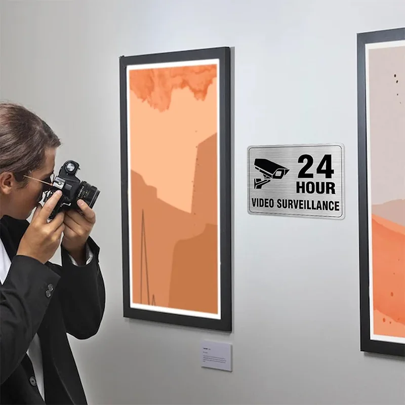 لوحة تحذير للمراقبة بالفيديو لمدة 24 ساعة، خاص، لا يوجد علامة معدنية للتعدي على المعدن مناسبة لتزيين الجدران الداخلي والخارجي