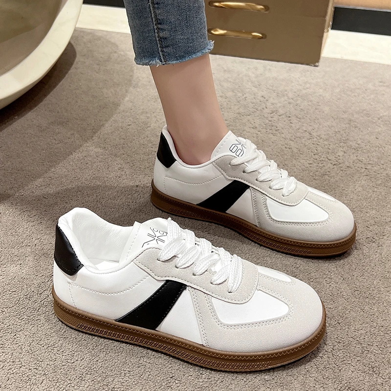 New Women\'s Vulcanize Shoes Design Korean Round Toe Lace Up Genuine Sports Casual Women\'s Sneaker Shoes for Holiday Working