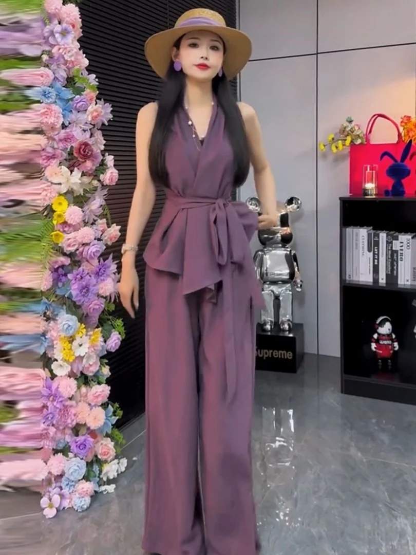 

Женский комплект из двух предметов Ele Ladylike Sle, топ с поясом и широкими брюками, лето 2025 года, дизайн Sense Faion Ensemble