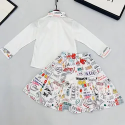 2023 New Autumn Baby Kids Outfit White Blouse Top+Graffiti Skirt Baby Girl Children Quality Brand Clothing Set for Teenagers