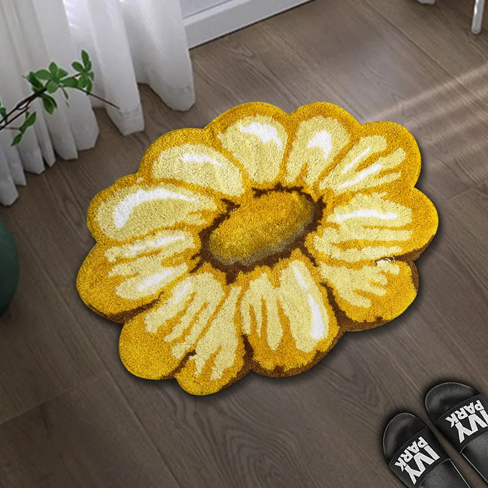 3D Handmade Sunflower Chrysanthemum Flower Carpet Soft Door Mat Bedroom Sofa Bedside Kitchen Rug Non slip Floor Mat Yellow