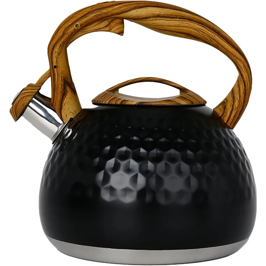 

3L 3.2 Quart Stainless Steel Whistling Tea Kettle with Wood Pattern Handle for Gas and Electric Stovetops Ideal for Home Kitche