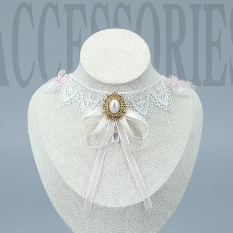 

Lolita Collar Flower Bow Necklace Vintage Court Style Clothing Accessories Korean Fashion Sweet Girl Lace Bow Tie Gift for Women