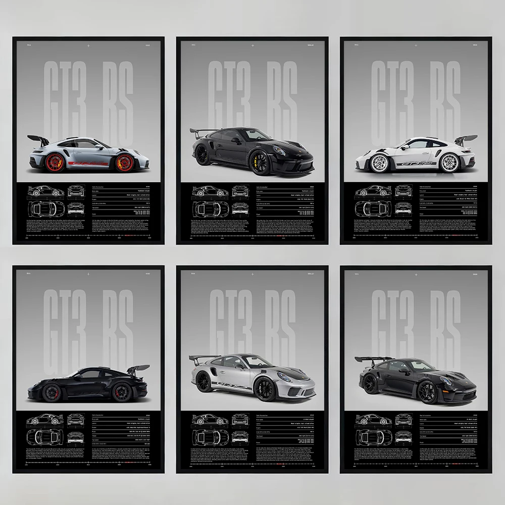 Fashion Famous German Sports Car RS-S GT3 Supercar Collection Canvas Poster Printed Wall Art Pictures Home Office Decor