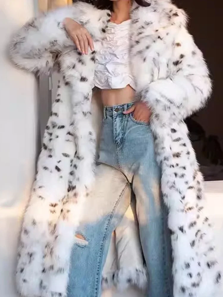 

Retro Leopard Faux Fur Long Coats Women's Winter Warm Thicken Open Coat Female Casual Loose Elegant Chic Street Outwear