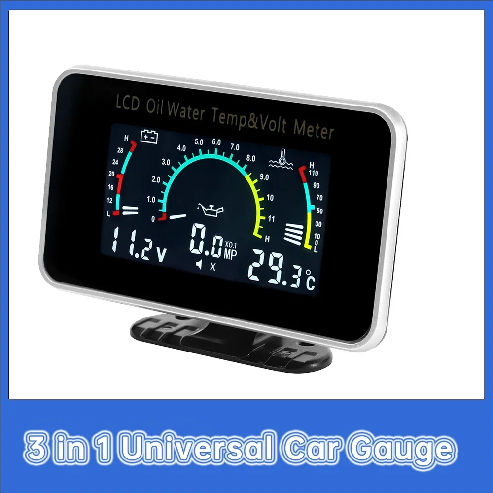 

12v/24v Car Meter 3 in 1 LCD digital Oil Pressure Gauge Water Temperature Gauge Voltage gauge multifunctional Meter