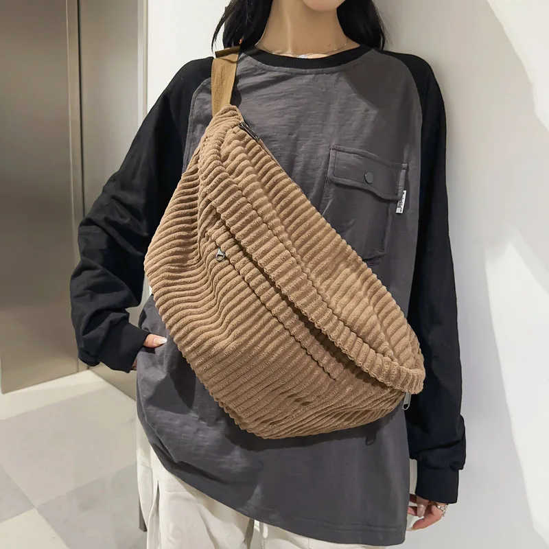 Sztruksowa damska saszetka biodrowa o dużej pojemności Casual Fanny Pack Torba na klatkę piersiową w stylu akademickim Unisex Torba na ramię Crossbody Torba na pas biodrowy