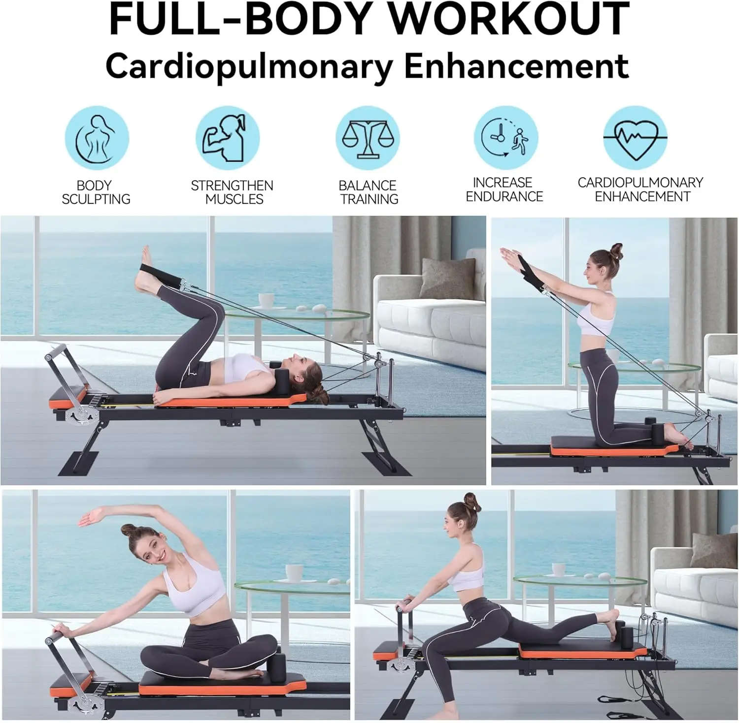 Reformer,Dpiolrcag Foldable Pilates Machine & Equipment for Home Use and Gym Workout, Suitable for Advanced and Beginners Users,