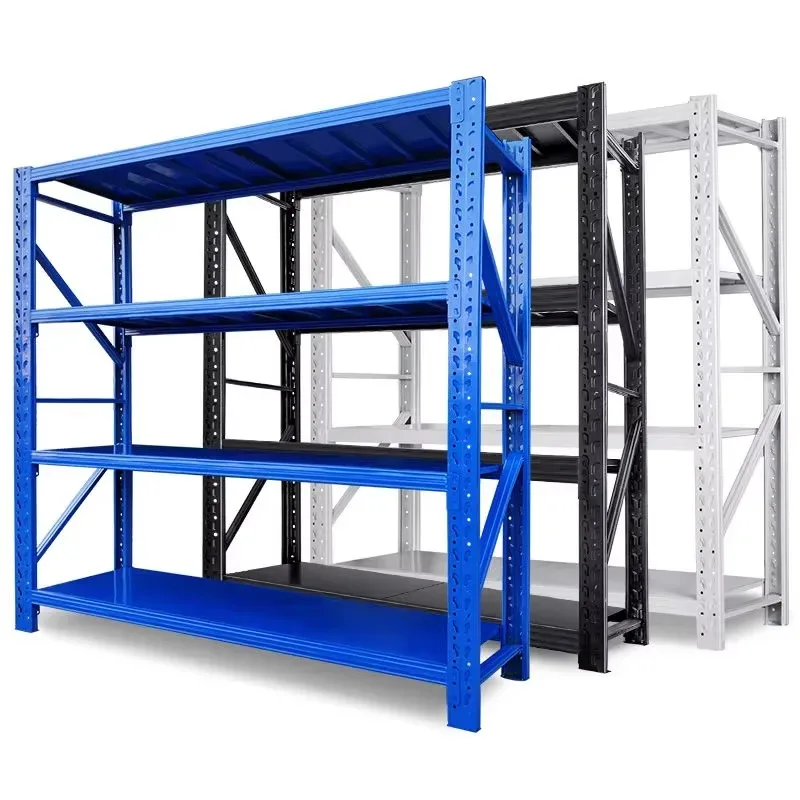 Easy-to-assemble garage storage rack 4-story long-span shelving set