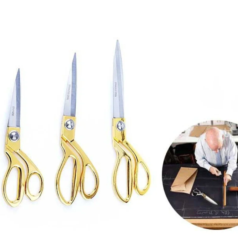 Professional Tailor Vintage High Quality Stainless Steel Scissors  Leather Fabric Cutter Golden Sharp Needlework Scissors