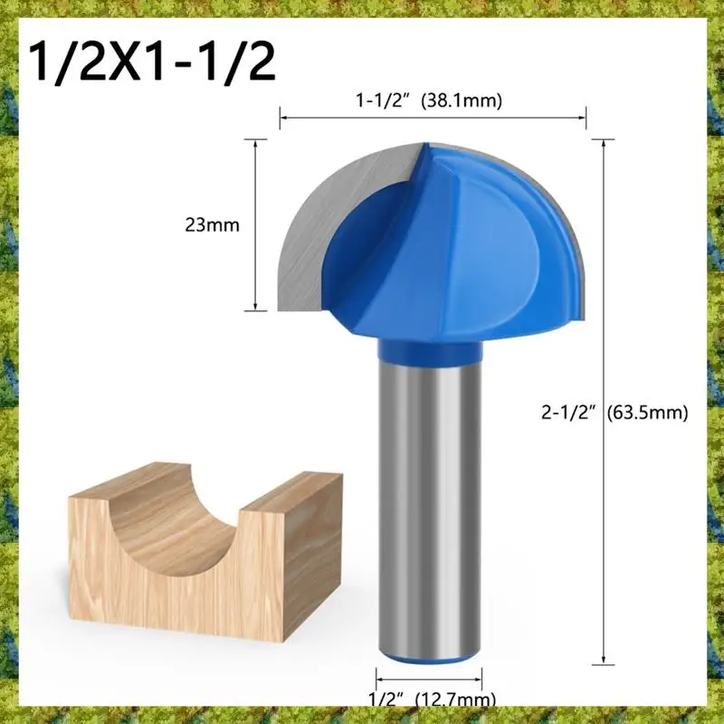 

UISN 1/2 Shank Round Nose Groove Core Box Router Bit Double Groove Woodworking Tools Half Round Relief Drill Bits