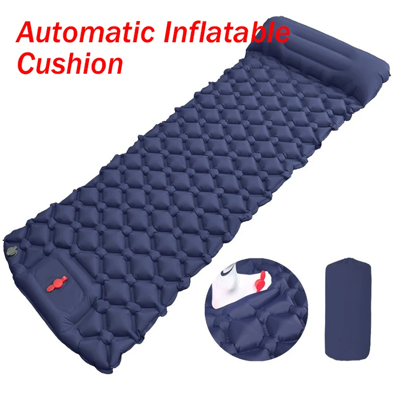 Outdoor Camping Inflatable Mattress Sleeping Pad With Pillows Ultralight Air Mat Built In Inflator Pump Hiking