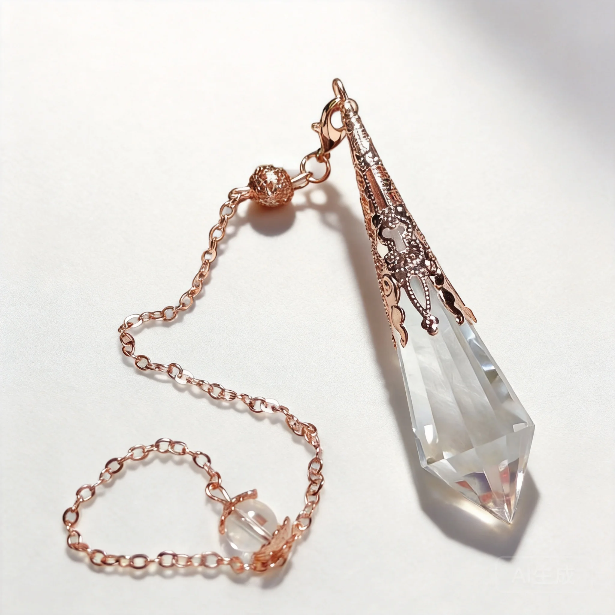 Chinese Style Auspicious Lucky Wealth Blessing Natural Clear Quartz Pendulum Rose Gold Carved Healing Crystal Pendant For Divina