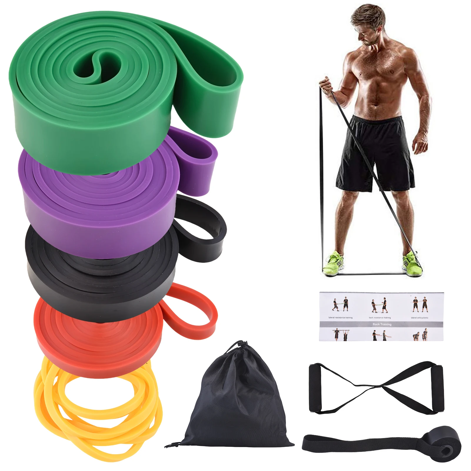 

5Pcs TPE Workout Bands Fitness Elastic Bands Set with Door Anchor and Handles Strength Training Gear Pull Up Bands Assistance Ba