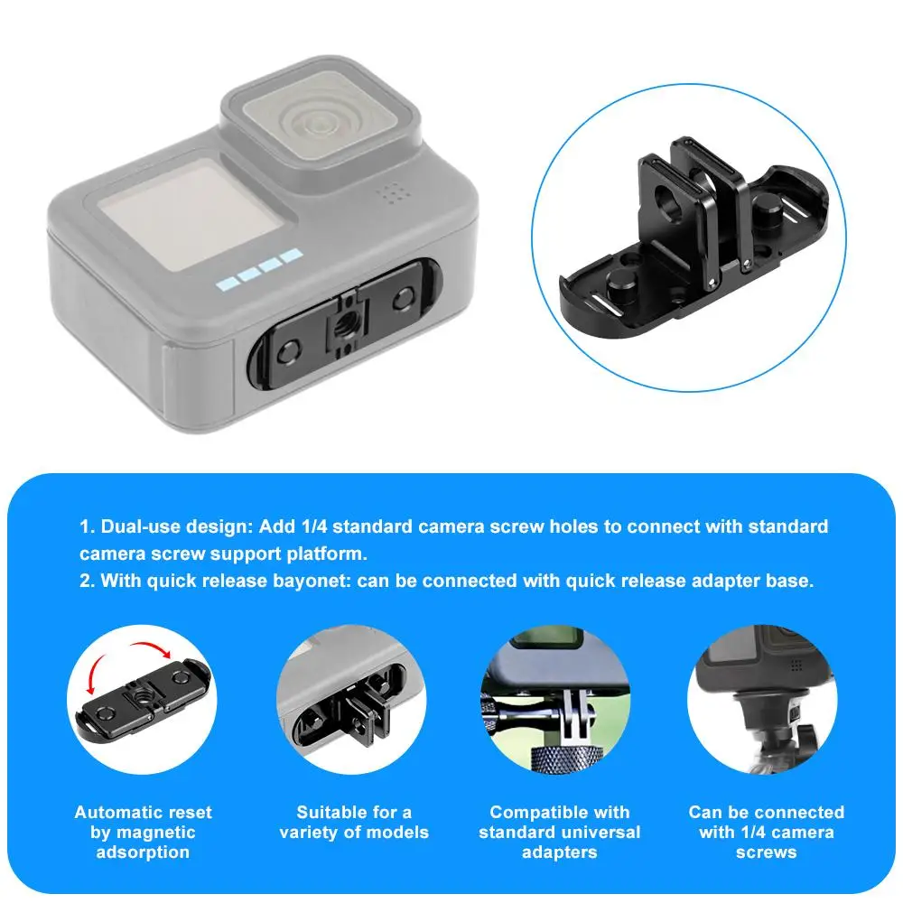 PULUZ Quick Release Magnetic Folding Base Adapter for GoPro HERO12 Black/11 Black/11 Black Mini/10 Black/9 Black/8 Black/Max