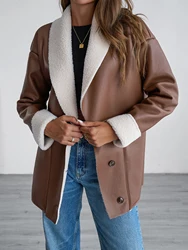 Women's warm faux fur coat for autumn and winter, lamb fur coat, thick and loose fur collar, unique splicing design