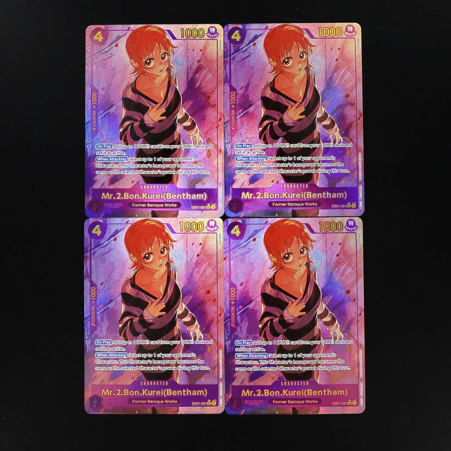 

Коллекционная карта One Piece TCG OPCG на английском языке EB01-061 Mr.2.Bon.Kurei Bentham AA SEC 4, текстурированная фольгированная карта с тиснением, аниме-карта, коллекционные карты.