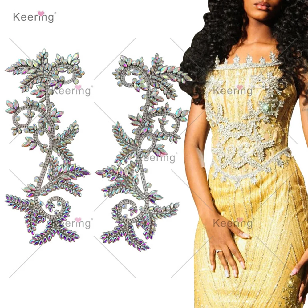 

(10 Pairs) Hotfix Rhinestone Appliques Crystal Patches for Dress Accessories Sparkling Crystal Rhombus Shaped Hotfix Rhinestones